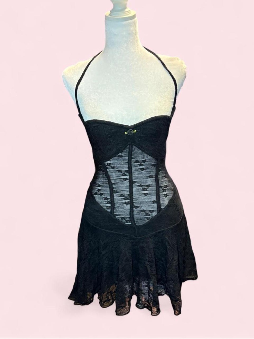 Black Lace Corset Halter Dress